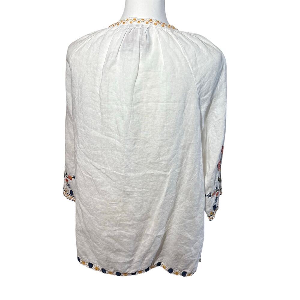 Johnny Was Linen Tiwa Blouse Tunic Top Small Boho Floral Peasant White - Picture 7 of 15